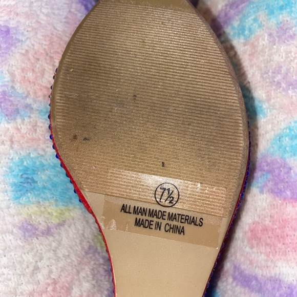 Alba Peep Toe Wedges with Red, Silver and Blue rhinestones - Picture 5 of 5